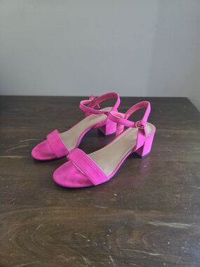 SHEIN Hot Pink Block Heel Ankle Strap Sandals